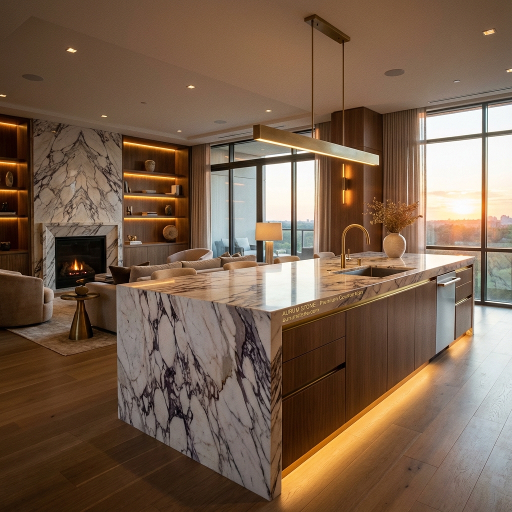 Modern luxury kitchen with premium stone countertops